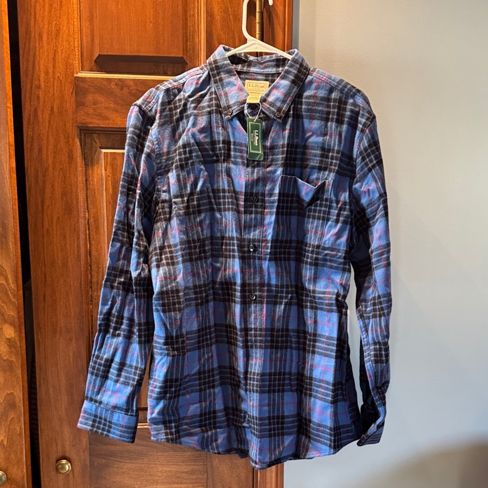 L.L. Bean Blue and Black Plaid Casual Button Down Shirt